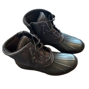 Sperry Saltwater Duck Boots Womens Size 6.5 Black Waterproof Lace-Up Ankle